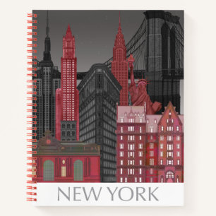 New York Elevings by Night - Red Notitieboek