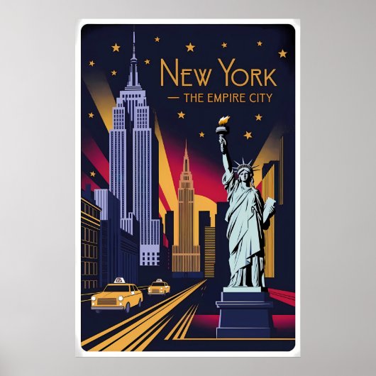  New York - Empire State & Liberty Poster (Voorkant)