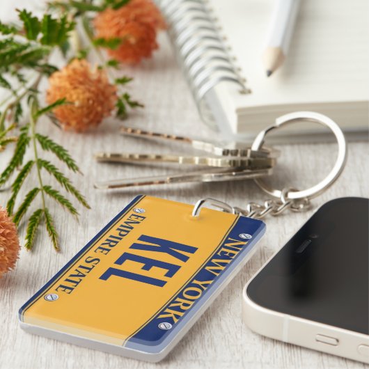 New York Empire State License Plate Art Custom Sleutelhanger (Voorkant Rechts)