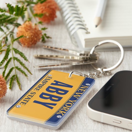 New York Empire State License Plate Art Custom Sleutelhanger (Voorkant Rechts)