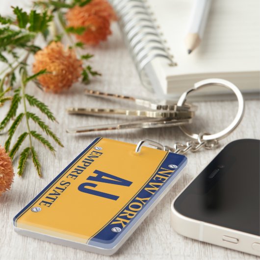 New York Empire State License Plate Art Custom Sleutelhanger (Voorkant Rechts)
