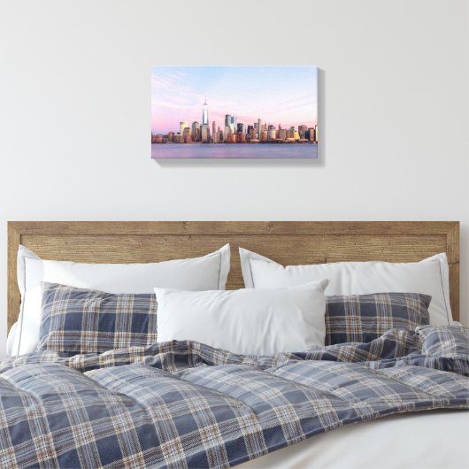 New York Evening Skyline Canvas Afdruk (Insitu (Slaapkamer))