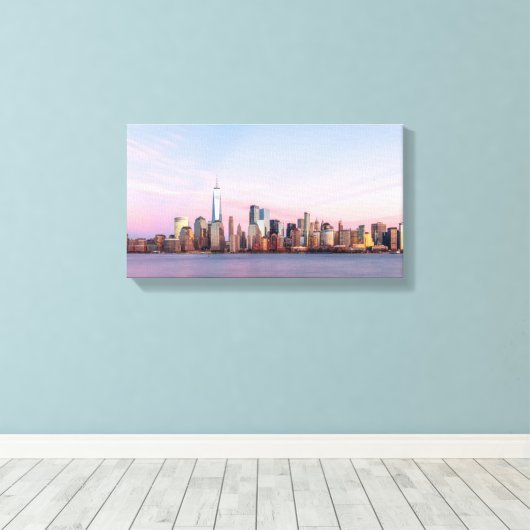 New York Evening Skyline Canvas Afdruk (Insitu (Houten vloer))