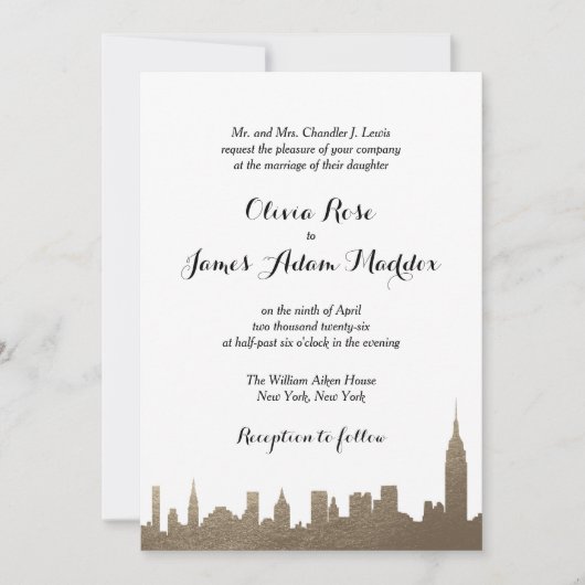 New York Faux Gold Invitation Kaart (Voorkant)