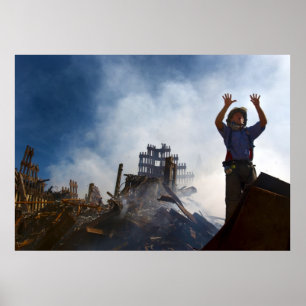 New York Fireman in Rubble of World Trade Center Poster