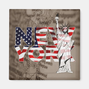 New York Flag Map Liberty Collage Magneet