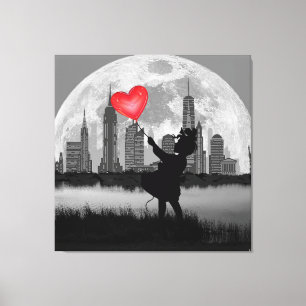 NEW YORK Full Mon Girl Heart Balloon Canvas afdruk
