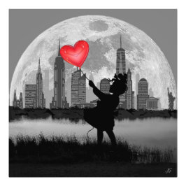 NEW YORK Full Moon Girl Ballon Foto Vergroting Afdruk