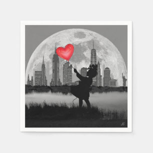NEW YORK Full-Moon Girl Heart Baloon Napkins Servet