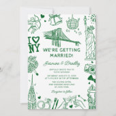 New York Fun Doodle Bruiloft Kaart (Voorkant)