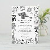 New York Fun Doodle Wedding Kaart (Staand voorkant)