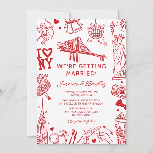 New York Fun Doodle Wedding Kaart (Voorkant)