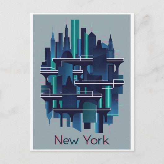 New York futuristisch Briefkaart (Voorkant)