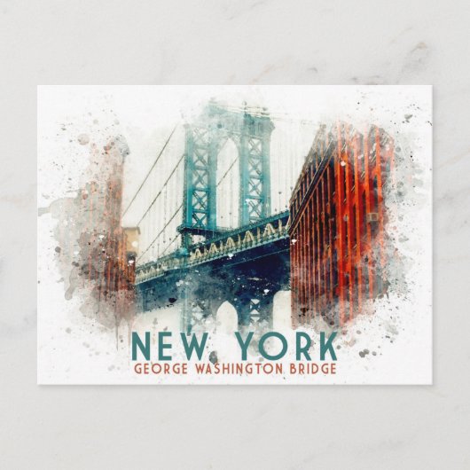 New York George Washington Bridge Retro Travel Briefkaart (Voorkant)