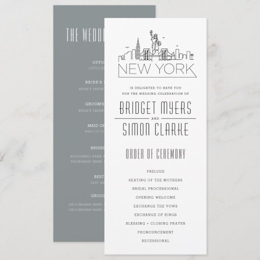 New York gestileerde skyline | Huwelijksprogramma Kaart (Voorkant / Achterkant)