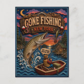 New York Gone Fishing Muskellunge Briefkaart (Voorkant)