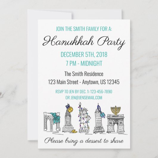 New York Hanukkah NYC Landmarks Jewish Holiday Kaart (Voorkant)