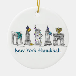 New York Hanukkah NYC Landmarks Jewish Holiday Keramisch Ornament