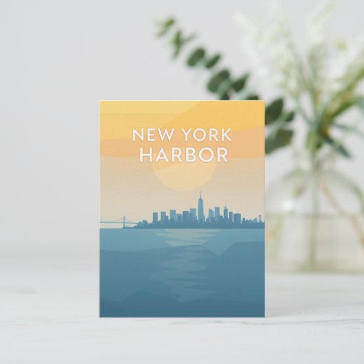 New York Harbor Sunset Briefkaart (Staand voorkant)