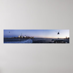 New York Harbour met veerboten en helikopters Poster