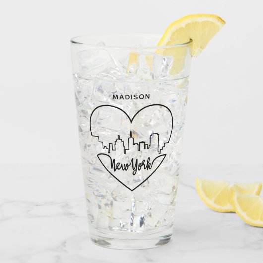 New York Heart, aangepaste naam pint glass Glas (Achterkant ijs)