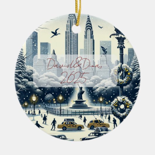 New York Holiday Elegance - Customisable Christmas Keramisch Ornament (Voorkant)