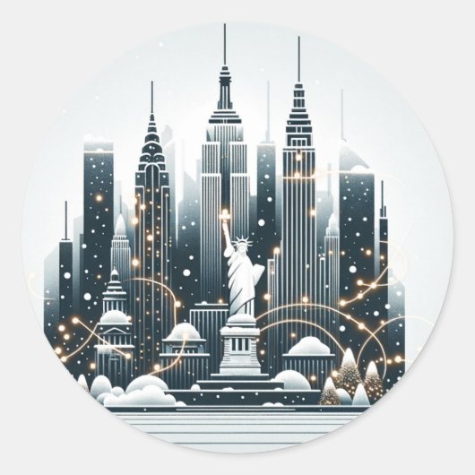 New York Holiday Elegance -  Kerstmis Ronde Sticker (Voorkant)