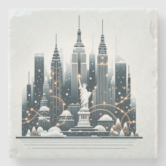 New York Holiday Elegance -  Kerstmis Stenen Onderzetter (Voorkant)