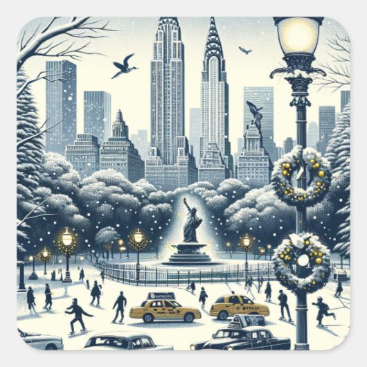 New York Holiday Elegance - Kerstmis Vierkante Sticker (Voorkant)