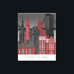 New York Hoogte van nacht - Rood Canvas Afdruk<br><div class="desc">"New York Elevations by Night Red" door Fab Funky. Kenmerkt populaire New York City-mijlpalen 's nachts in een rood en grijs kleurenschema.</div>