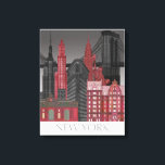 New York Hoogte van nacht - Rood Canvas Afdruk<br><div class="desc">"New York Elevations by Night Red" door Fab Funky. Kenmerkt populaire New York City-mijlpalen 's nachts in een rood en grijs kleurenschema.</div>