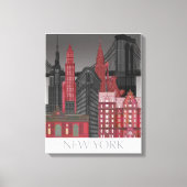 New York Hoogte van nacht - Rood Canvas Afdruk (Voorkant)