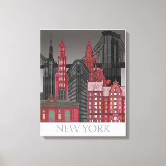 New York Hoogte van nacht - Rood Canvas Afdruk (Voorkant)