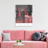 New York Hoogte van nacht - Rood Canvas Afdruk (Insitu (Woonkamer))