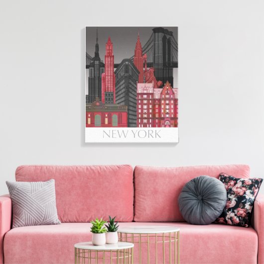 New York Hoogte van nacht - Rood Canvas Afdruk (Insitu (Woonkamer))