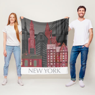New York Hoogte van nacht - Rood Fleece Deken