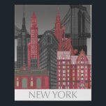 New York Hoogte van nacht - Rood Imitatie Canvas Print<br><div class="desc">"New York Elevations by Night Red" door Fab Funky. Kenmerkt populaire New York City-mijlpalen 's nachts in een rood en grijs kleurenschema.</div>