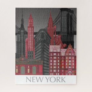 New York Hoogte van nacht - Rood Legpuzzel