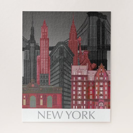 New York Hoogte van nacht - Rood Legpuzzel (Verticaal)