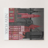 New York Hoogte van nacht - Rood Legpuzzel (Horizontaal)