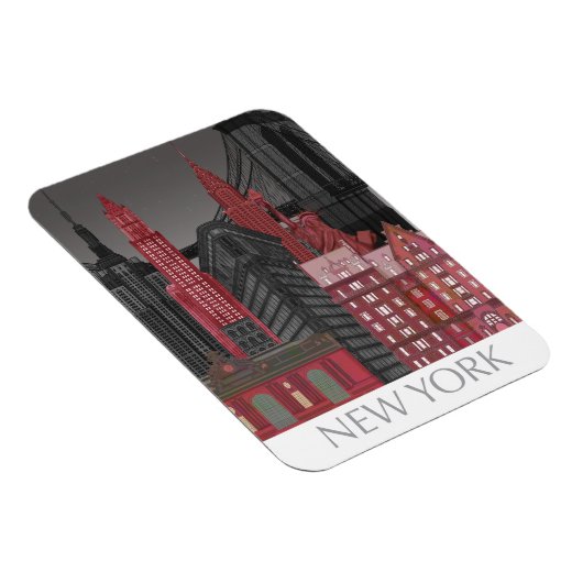 New York Hoogte van nacht - Rood Magneet (Rechterzijde)