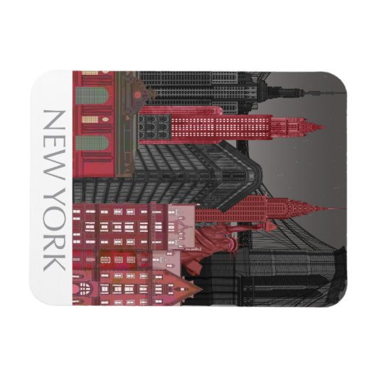 New York Hoogte van nacht - Rood Magneet (Horizontaal)