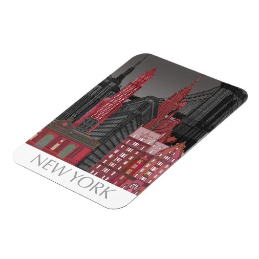 New York Hoogte van nacht - Rood Magneet (Linkerzijde)