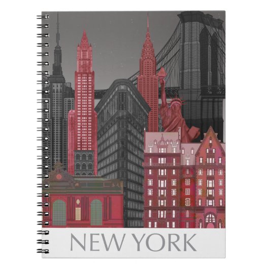 New York Hoogte van nacht - Rood Notitieboek (Voorkant)