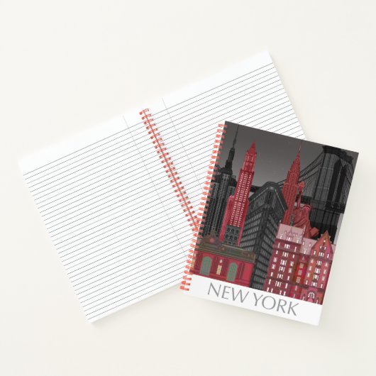 New York Hoogte van nacht - Rood Notitieboek (Binnen)