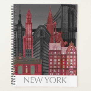 New York Hoogte van nacht - Rood Planner