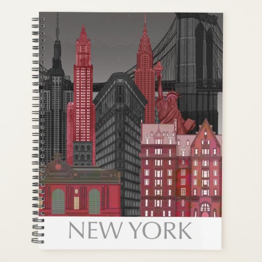 New York Hoogte van nacht - Rood Planner (Voorkant)