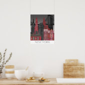 New York Hoogte van nacht - Rood Poster (Keuken)