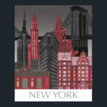 New York Hoogte van nacht - Rood Poster<br><div class="desc">"New York Elevations by Night Red" door Fab Funky. Kenmerkt populaire New York City-mijlpalen 's nachts in een rood en grijs kleurenschema.</div>