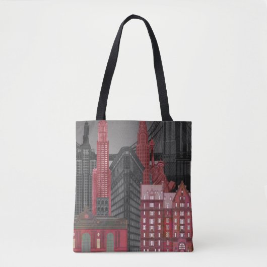 New York Hoogte van nacht - Rood Tote Bag (Voorkant)